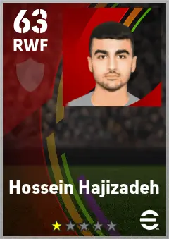 Hossein Hajizadeh eFootball 2026 player card — 63 OVR RWF