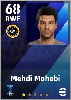 Mehdi Mohebi eFootball 2026 player card — 68 OVR RWF