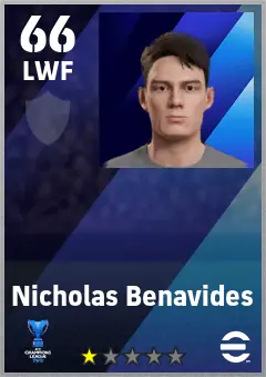 Nicholas Benavides eFootball 2026 player card — 66 OVR LWF
