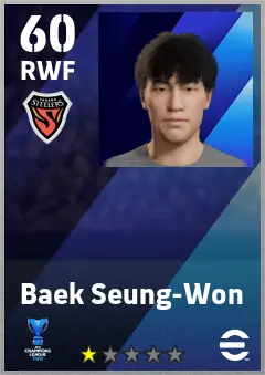 Baek Seung-Won eFootball 2026 player card — 60 OVR RWF