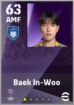 Baek In-Woo eFootball 2026 player card — 63 OVR AMF