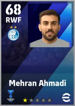 Mehran Ahmadi eFootball 2026 player card — 68 OVR RWF