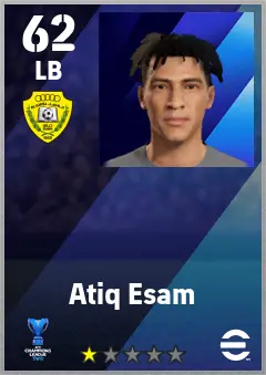Atiq Esam eFootball 2026 player card — 62 OVR LB