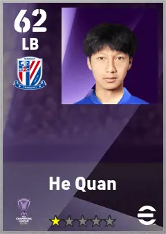 He Quan eFootball 2026 player card — 62 OVR LB