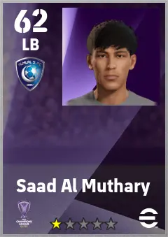 Saad Al Muthary eFootball 2026 player card — 62 OVR LB