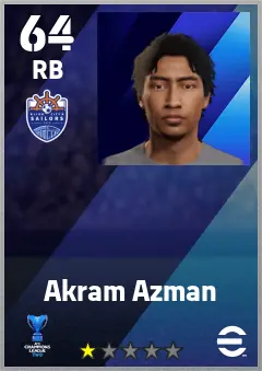 Akram Azman eFootball 2026 player card — 64 OVR RB