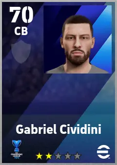 Gabriel Cividini eFootball 2026 player card — 70 OVR CB
