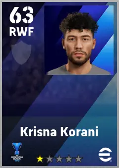 Krisna Korani eFootball 2026 player card — 63 OVR RWF