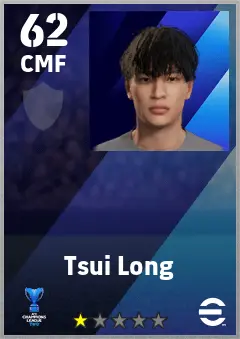 Tsui Long eFootball 2026 player card — 62 OVR CMF
