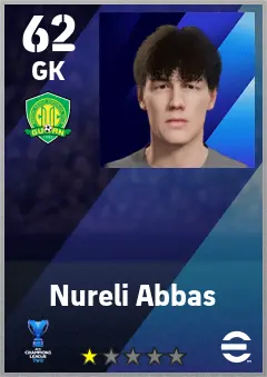Nureli Abbas eFootball 2026 player card — 62 OVR GK
