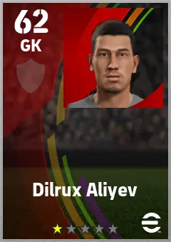 Dilrux Aliyev eFootball 2026 player card — 62 OVR GK