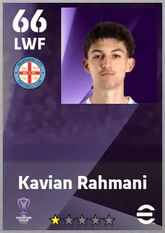Kavian Rahmani eFootball 2026 player card — 66 OVR LWF