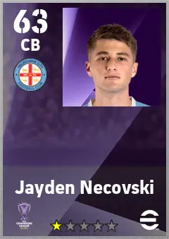 Jayden Necovski eFootball 2026 player card — 63 OVR CB