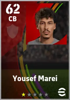 Yousef Marei eFootball 2026 player card — 62 OVR CB