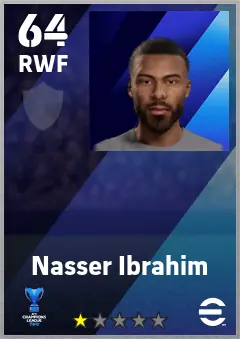 Nasser Ibrahim eFootball 2026 player card — 64 OVR RWF