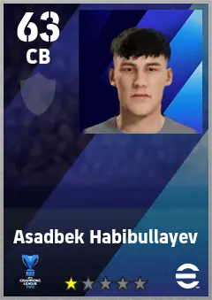 Asadbek Habibullayev eFootball 2026 player card — 63 OVR CB