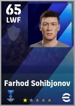 Farhod Sohibjonov eFootball 2026 player card — 65 OVR LWF