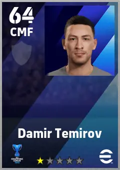 Damir Temirov eFootball 2026 player card — 64 OVR CMF