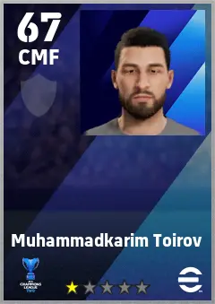 Muhammadkarim Toirov eFootball 2026 player card — 67 OVR CMF