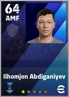 Ilhomjon Abdiganiyev eFootball 2026 player card — 64 OVR AMF