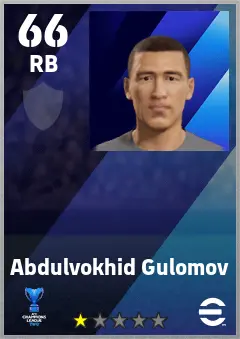 Abdulvokhid Gulomov eFootball 2026 player card — 66 OVR RB