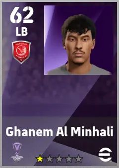 Ghanem Al Minhali eFootball 2026 player card — 62 OVR LB