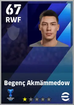 Begenc Akmammedow eFootball 2026 player card — 67 OVR RWF
