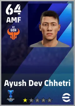 Ayush Dev Chhetri eFootball 2026 player card — 64 OVR AMF