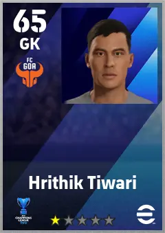 Hrithik Tiwari eFootball 2026 player card — 65 OVR GK