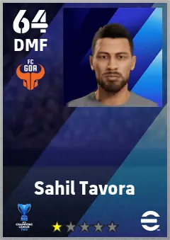 Sahil Tavora eFootball 2026 player card — 64 OVR DMF