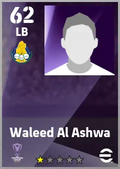 Waleed Al Ashwa eFootball 2026 player card — 62 OVR LB