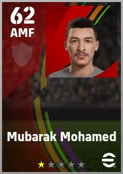 Mubarak Mohamed eFootball 2026 player card — 62 OVR AMF