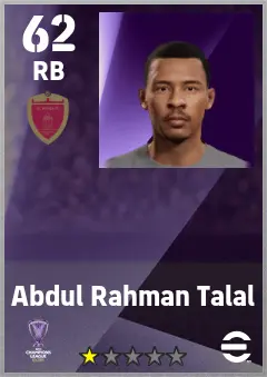 Abdul Rahman Talal eFootball 2026 player card — 62 OVR RB