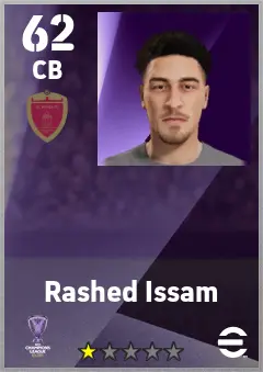 Rashed Issam eFootball 2026 player card — 62 OVR CB