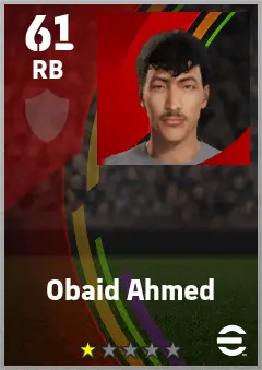 Obaid Ahmed eFootball 2026 player card — 61 OVR RB