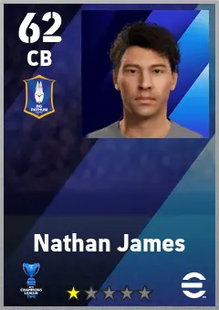 Nathan James eFootball 2026 player card — 62 OVR CB