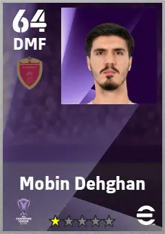 Mobin Dehghan eFootball 2026 player card — 64 OVR DMF
