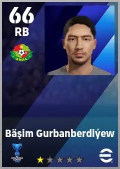 Basim Gurbanberdiyew eFootball 2026 player card — 66 OVR RB
