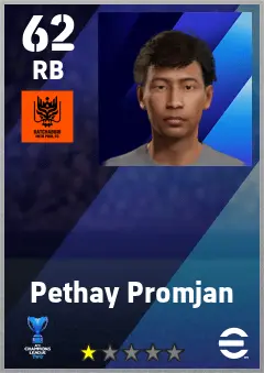 Pethay Promjan eFootball 2026 player card — 62 OVR RB