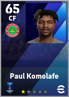 Paul Komolafe eFootball 2026 player card — 65 OVR CF