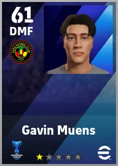 Gavin Muens eFootball 2026 player card — 61 OVR DMF