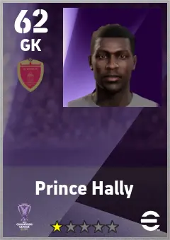 Prince Hally eFootball 2026 player card — 62 OVR GK