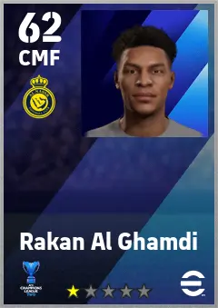 Rakan Al Ghamdi eFootball 2026 player card — 62 OVR CMF