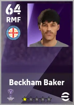 Beckham Baker eFootball 2026 player card — 64 OVR RMF