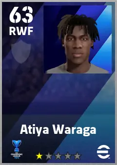 Atiya Waraga eFootball 2026 player card — 63 OVR RWF