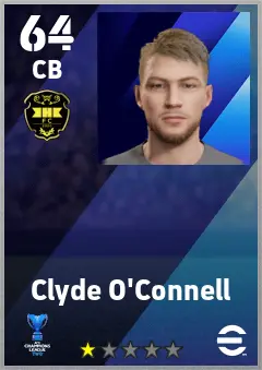 Clyde O Connell eFootball 2026 player card — 64 OVR CB