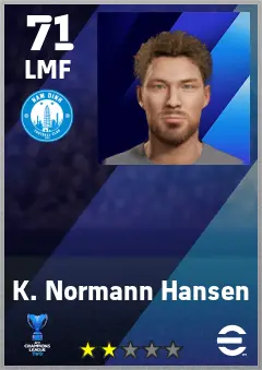 K. Normann Hansen eFootball 2026 player card — 71 OVR LMF