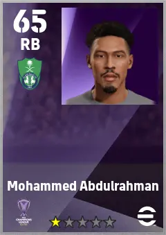 Mohammed Abdulrahman eFootball 2026 player card — 65 OVR RB