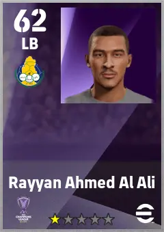 Rayyan Ahmed Al Ali eFootball 2026 player card — 62 OVR LB