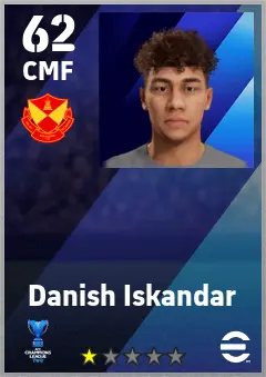 Danish Iskandar eFootball 2026 player card — 62 OVR CMF